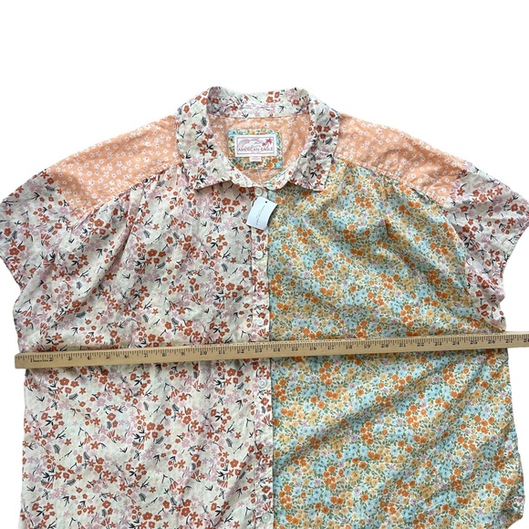 American Eagle Women's Large Orange & Floral Oversized Resort Button Front Shirt - Picture 6 of 13